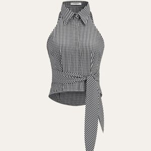 NWT Commense Black and White Checkered Crop Top